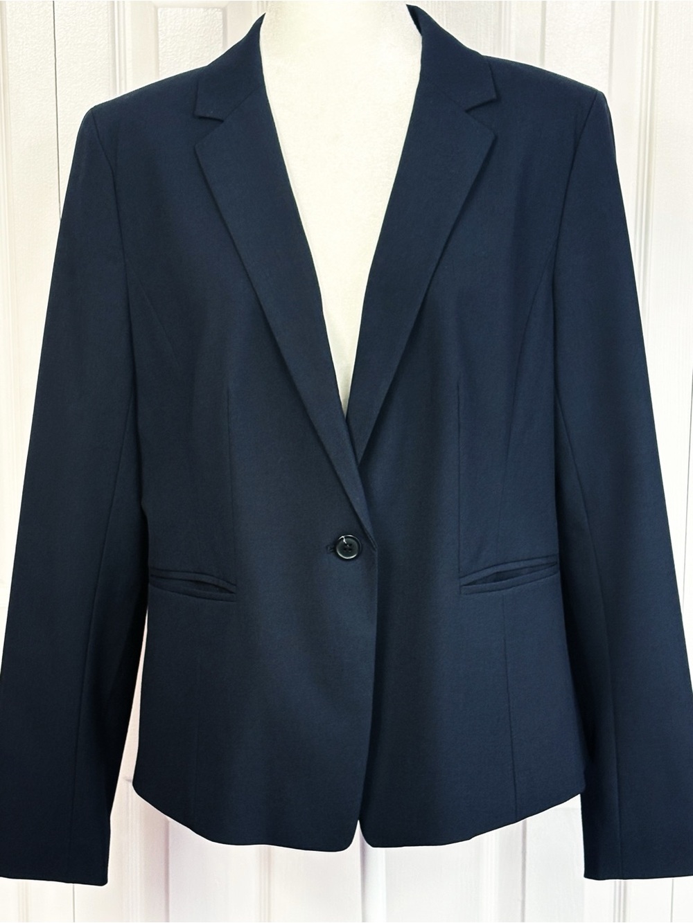 Ann Taylor Factory Classic Navy Blue One-Button Long Sleeve Blazer Jacket 14